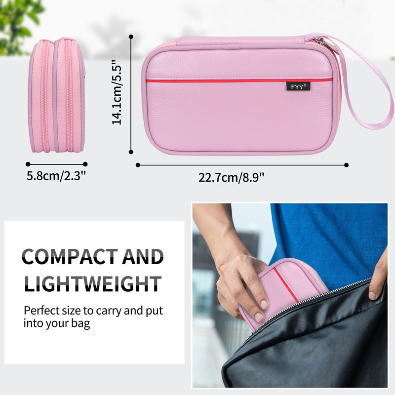  [AUSTRALIA] - FYY Electronics Travel Organizer, Cowhide Genuine Leather Travel Cord Organizer Case Electronic Accessories, Waterproof Double Layers Electronic Travel Case Cable Organizer for Chargers, Cords Pink Double Layer-s Pink-Genuine Leather