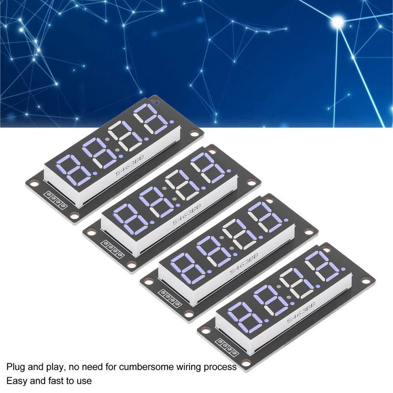  [AUSTRALIA] - 4 Set 4 Digit Digital Tube with Pin Header LED Display Board 7 Segments Clock Module TM1637 0.56in Clock Double Dots Module (Blue MRA041C)