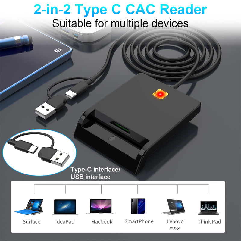  [AUSTRALIA] - CAC Card Reader Military, USB SIM Card Reader 2 in 2 Smart Card Reader DOD Military USB Common Access CAC, ID/Debit/Credit Card Reader has USB & USB C Port for Windows,Mac OS,Linux,Android CAC Card Reader