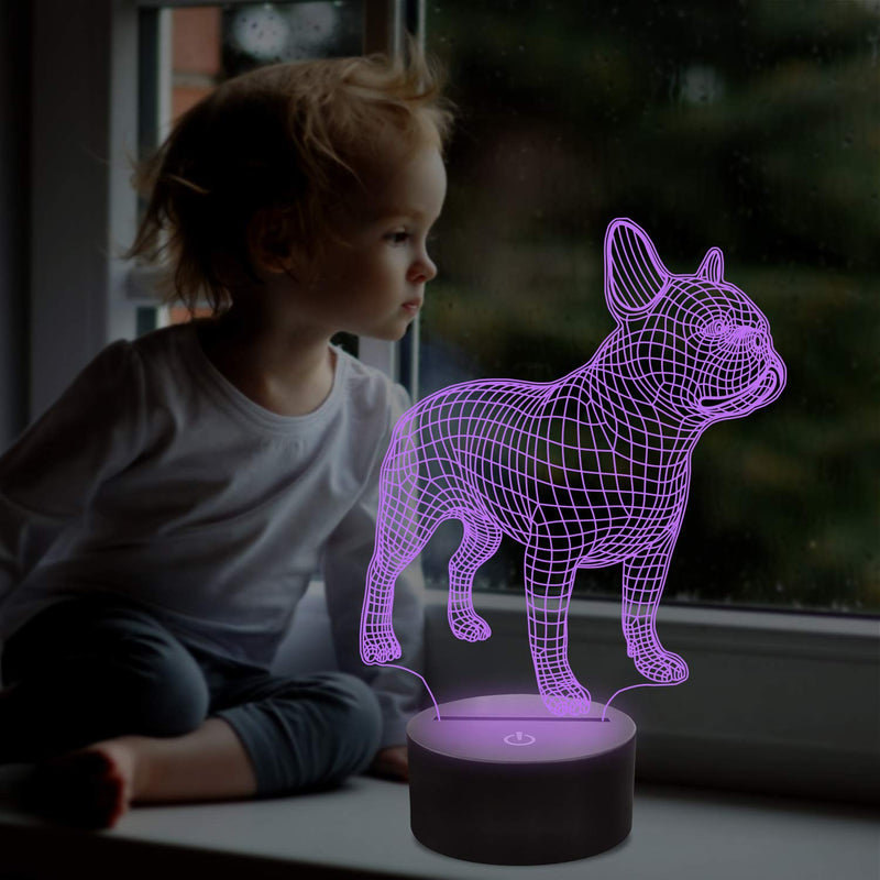  [AUSTRALIA] - Lampeez 3D French Bulldog Night Light, 16 Colors Changing Optical Illusion Lamp with Remote Birthday Xmas Valentine's Day Gift Idea for Toddler Boys Girls