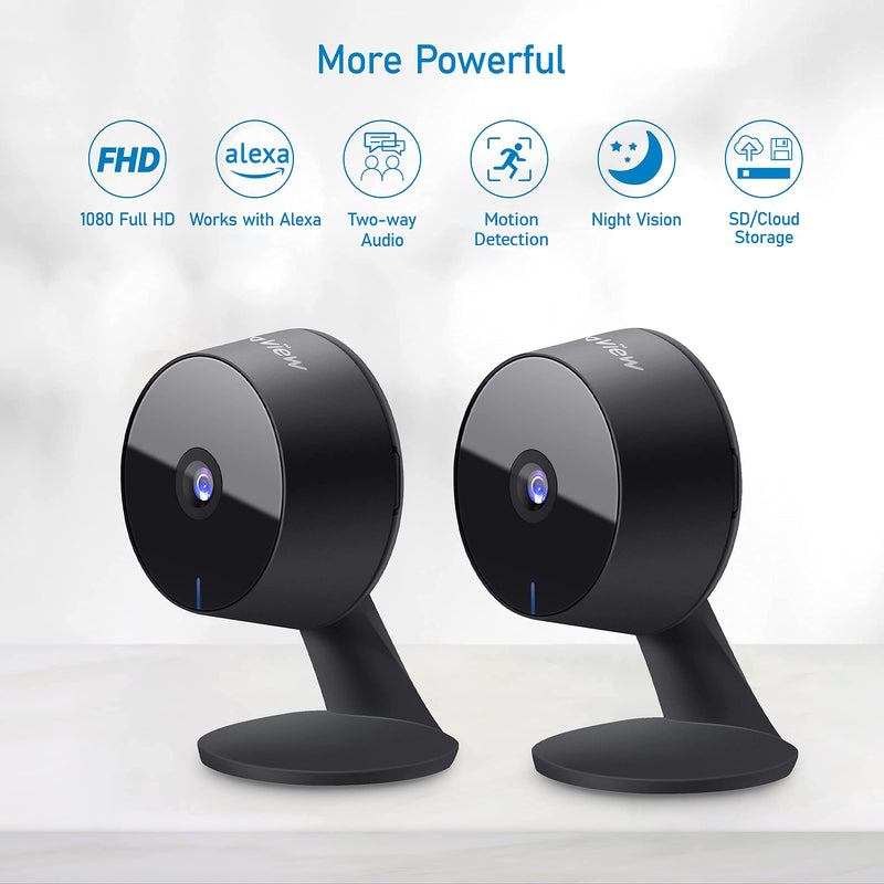  [AUSTRALIA] - Laview Home Security Camera HD 1080P(2 Pack) Motion Detection, Two-Way Audio, Night Vision, WiFi Indoor Surveillance for Baby/pet,Alexa and Google,Cloud Service (US Server) Black 2 Pack