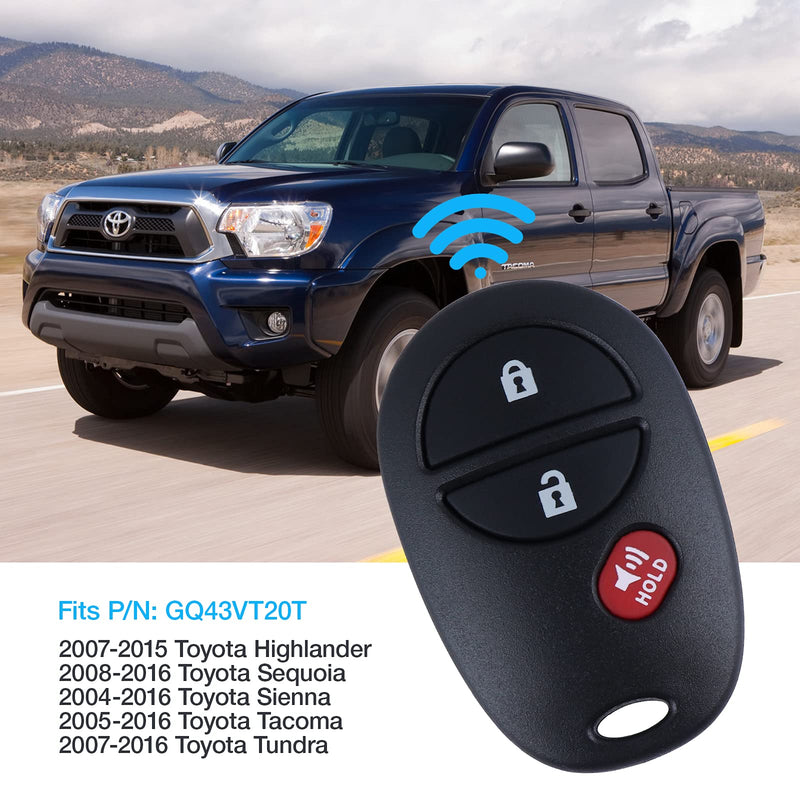  [AUSTRALIA] - Car Key Fob Keyless Entry Remote Control fit 2007-2016 Toyota Tundra /2005-2016 Toyota Sienna Sequoia Tacoma (GQ43VT20T 3-Btn) 1 Pack 3-btn x1