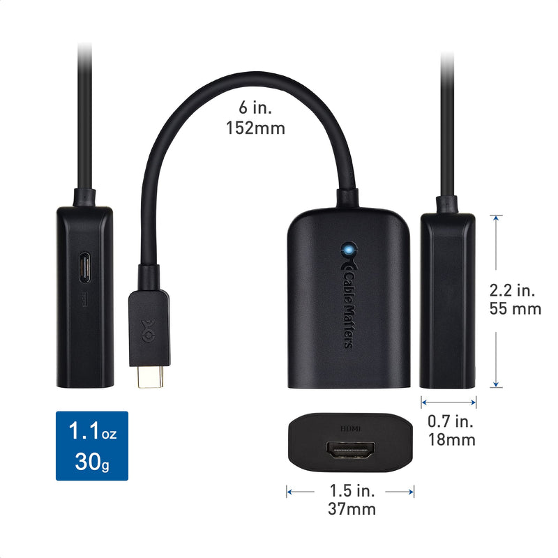 Cable Matters USB C to HDMI Adapter (USB-C to HDMI Adapter) Supporting 4K 60Hz and 60W Charging Black - Thunderbolt 4 / USB4 / Thunderbolt 3 Port Compatible with MacBook Pro, iPad Pro - LeoForward Australia