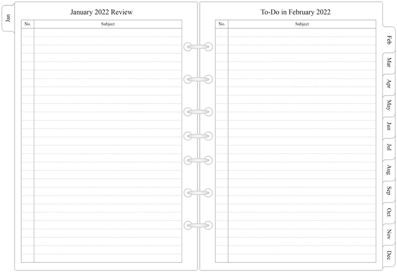 [AUSTRALIA] - 2022 Monthly Planner Refill 5-1/2" x 8-1/4", from January 2022 to December 2022, Two Pages Per Month, Desk Size 4, 7-Hole Punched Desk/Size 4