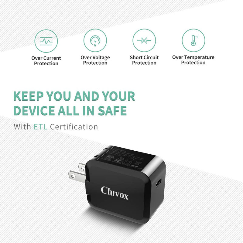  [AUSTRALIA] - Cluvox 20W Fast USB C Wall Charger with Foldable Plug& 3.3ft MFi Certified Nylon Cable Compatible for iPhone 13/12/11/Pro/Max/XS/XR/X/8/Plus, iPad 8th Gen/Mini/Air/SE 2020, Rapid PD Phone Charger