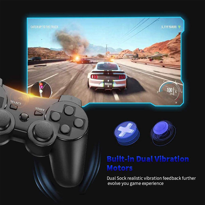  [AUSTRALIA] - PS-3 Wireless Controller 2 Pack PS-3 Gamepad PS-3 Remote Wireless PS-3 Controller Double Shock Compatible with Playstation 3 with Charging Cable (Black+Blue) Black+Blue