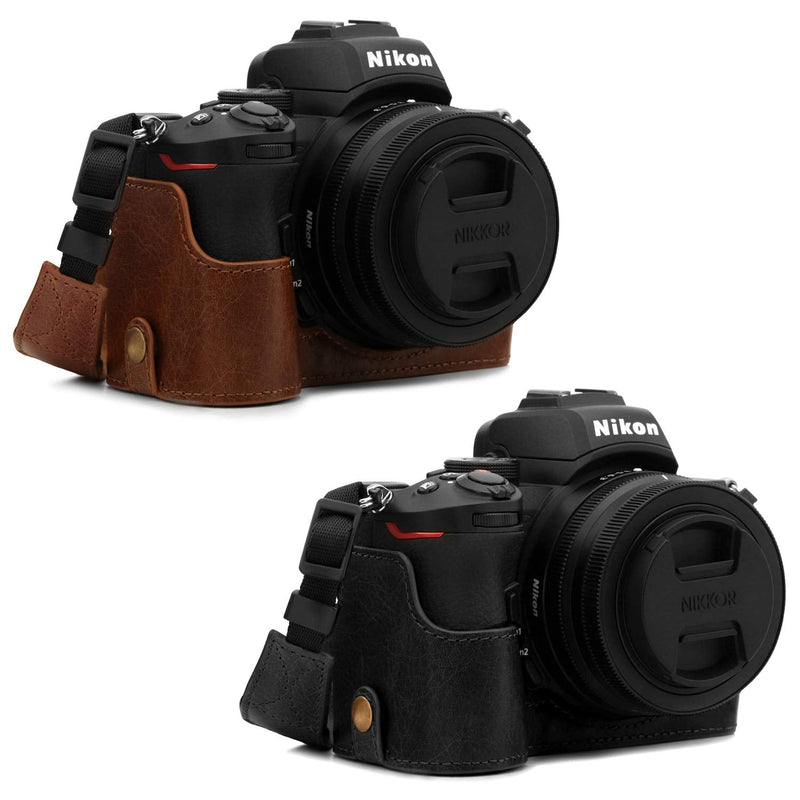  [AUSTRALIA] - MegaGear Ever Ready Genuine Leather Camera Half Case Compatible with Nikon Z50 Black