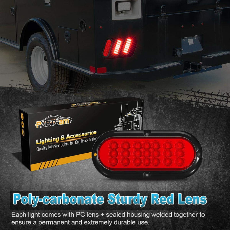  [AUSTRALIA] - Partsam 2Pcs Oval 6-1/2" Red Led Trailer Tail Lights 21LED Surface Mount LED Brake Stop Turn Tail Light Trailer Truck RV Sealed Faceted Trailer Taillights w Red Reflector Flange Mount