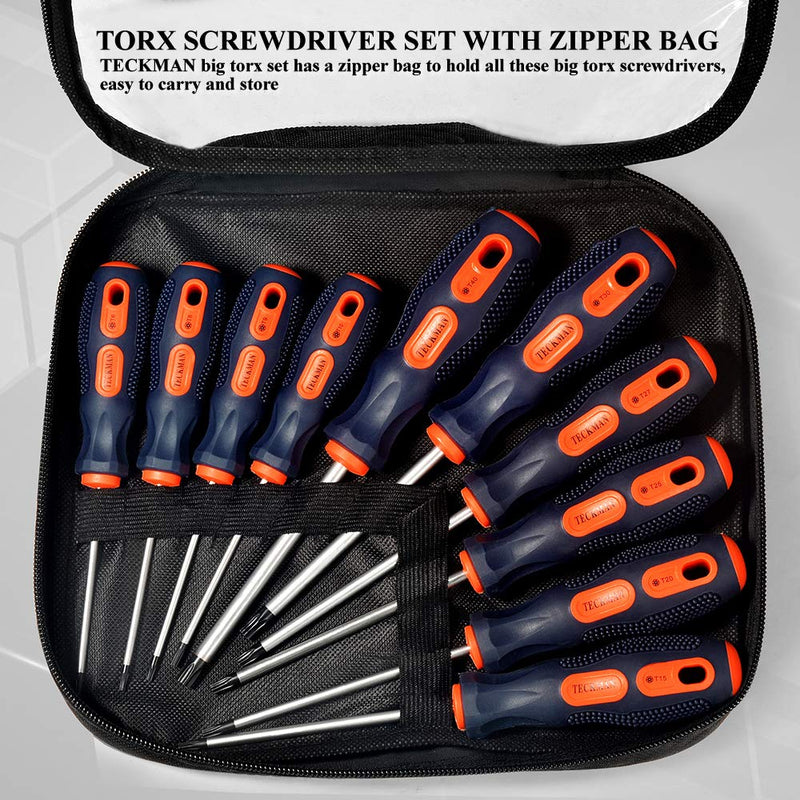  [AUSTRALIA] - Torx Screwdriver Set,TECKMAN 10 in 1 Magnetic Torx Security Screwdrivers with T6 T8 T9 T10 T15 T20 T25 T27 T30 T40 Long Bit for Stihl Saws,Dyson Vacuum,Motorcycle,Bicycles,Automobile and Dishwasher