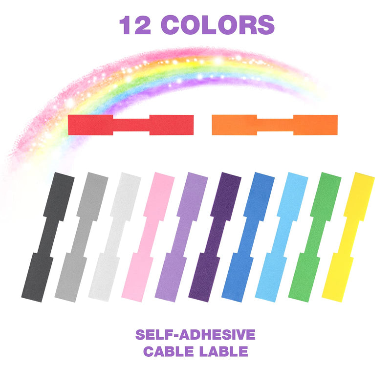  [AUSTRALIA] - 120 Pieces Self-Adhesive Cable Label Colorful Wire Labels Waterproof Wire Identification Labels Cord Wire Tags for Electronics Computers Cable Management, 12 Colors