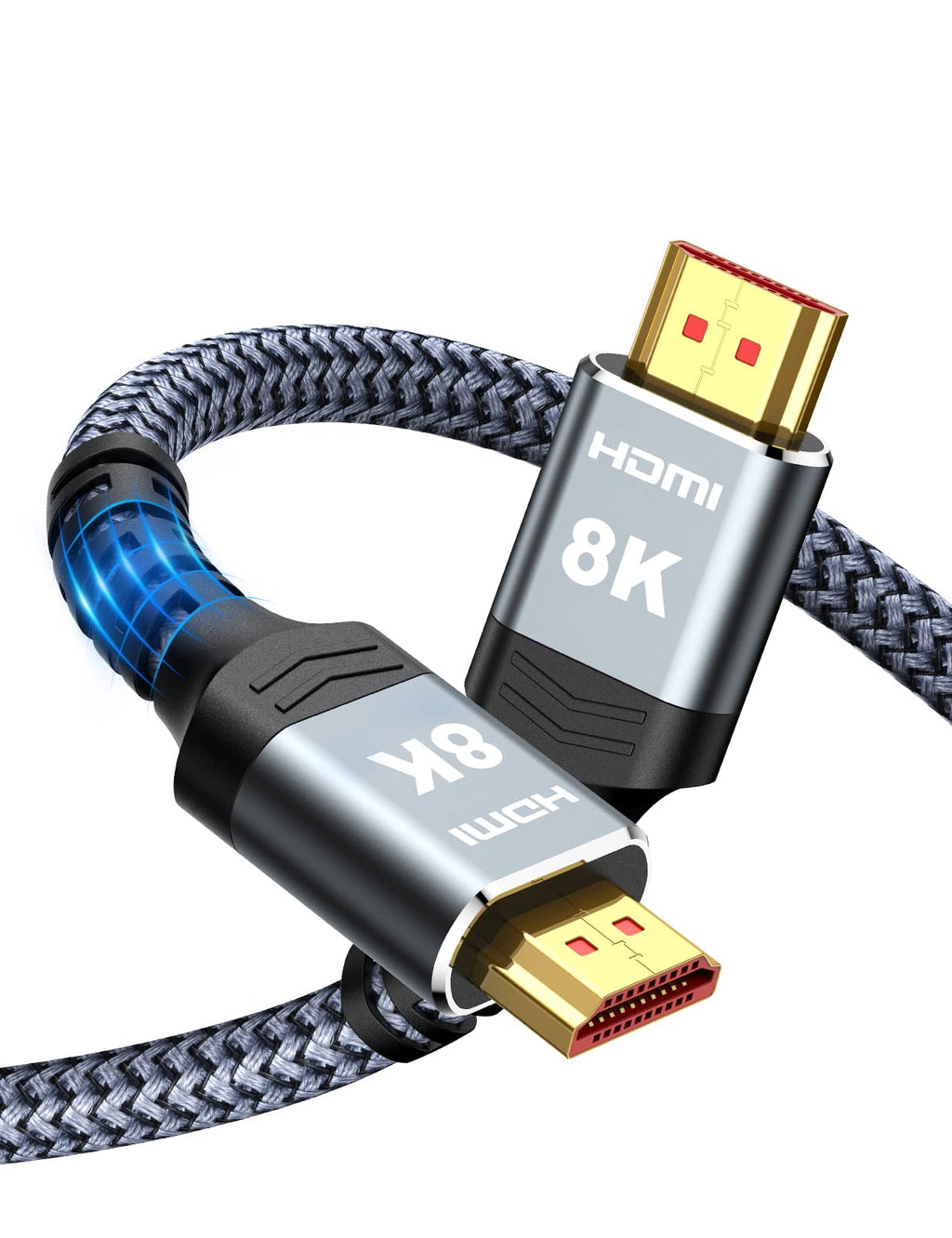  [AUSTRALIA] - Highwings 8K HDMI Cable 2.1 48Gbps 6.6FT/2M, High Speed HDMI Braided Cord-4K@120Hz 8K@60Hz, DTS:X, HDCP 2.2 & 2.3, HDR 10 Compatible with Roku TV/PS5/HDTV/Blu-ray 6.6 feet Grey