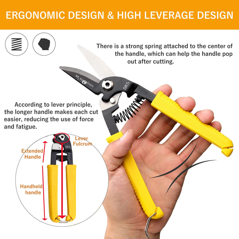  [AUSTRALIA] - Heavy Duty Scissors, VANJOIN Multi-purpose Shears with Safty Lock and Wire Cutting Function, Cutting Tool All Purpose for Carpet Cardboard Craft Tree Branches, Steel Shears for Industry Home School Curved Shears with High Leverage