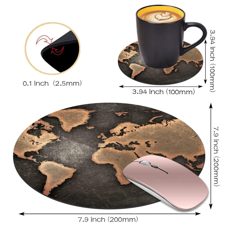  [AUSTRALIA] - ChaTham Round Mouse Pad with Coasters Set, Circular Earth Mouse Pad, Non-Slip Rubber Base Round Mouse Pads for Laptop Compute Working Home Office Accessories Ct-mp-065