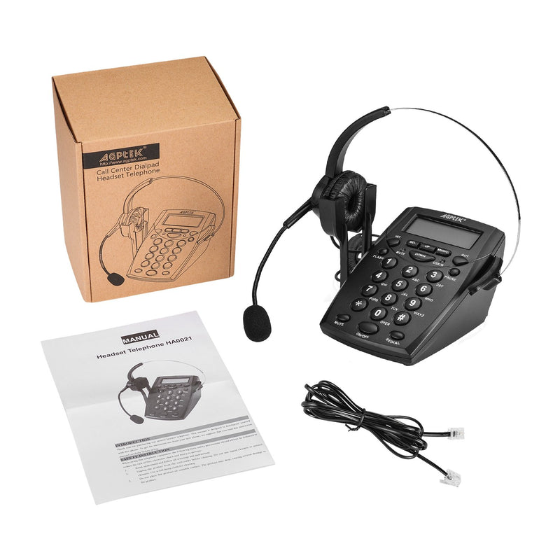 AGPtek Handsfree Call Center Dialpad Corded Telephone #HA0021 with Monaural Headset Headphones Tone Dial Key Pad & REDIAL- 1 Year Warranty Keypad headset - LeoForward Australia
