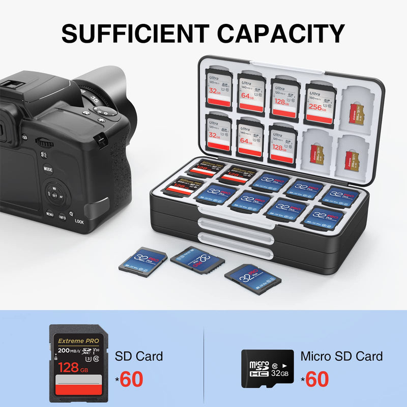  [AUSTRALIA] - HEIYING SD Card Holder for Memory SD Card and Micro SD Card, Portable SD SDHC SDXC Micro SD Card Holder Case with 60 SD Card Slots & 60 Micro SD Card Slots. Grid Black-A