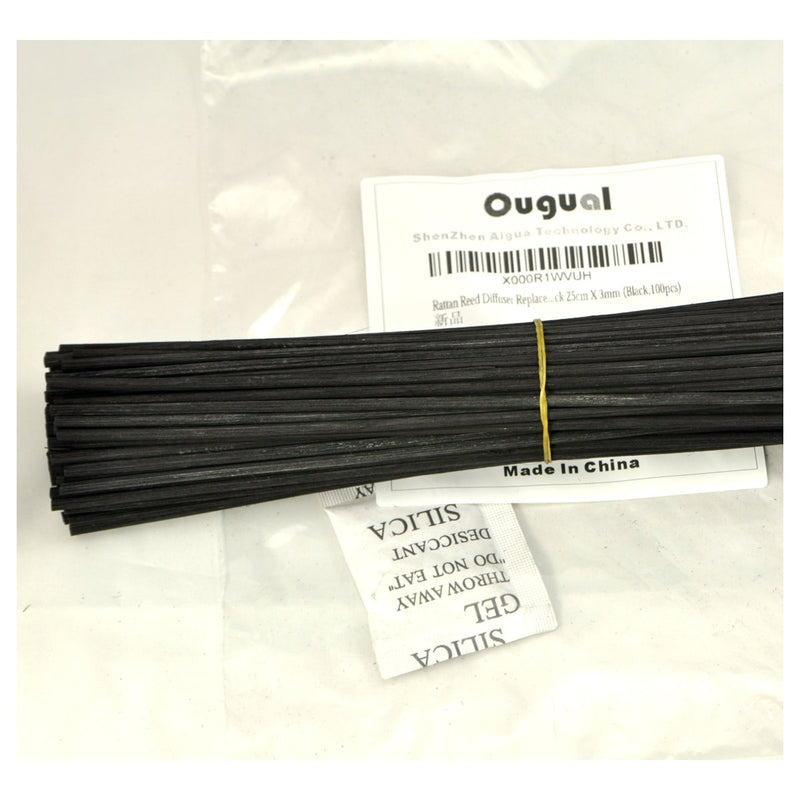  [AUSTRALIA] - Ougual 100 Pieces Coloring Rattan Reed Diffuser Replacement Refill Sticks (8" x 3mm, Black) 8" x 3mm