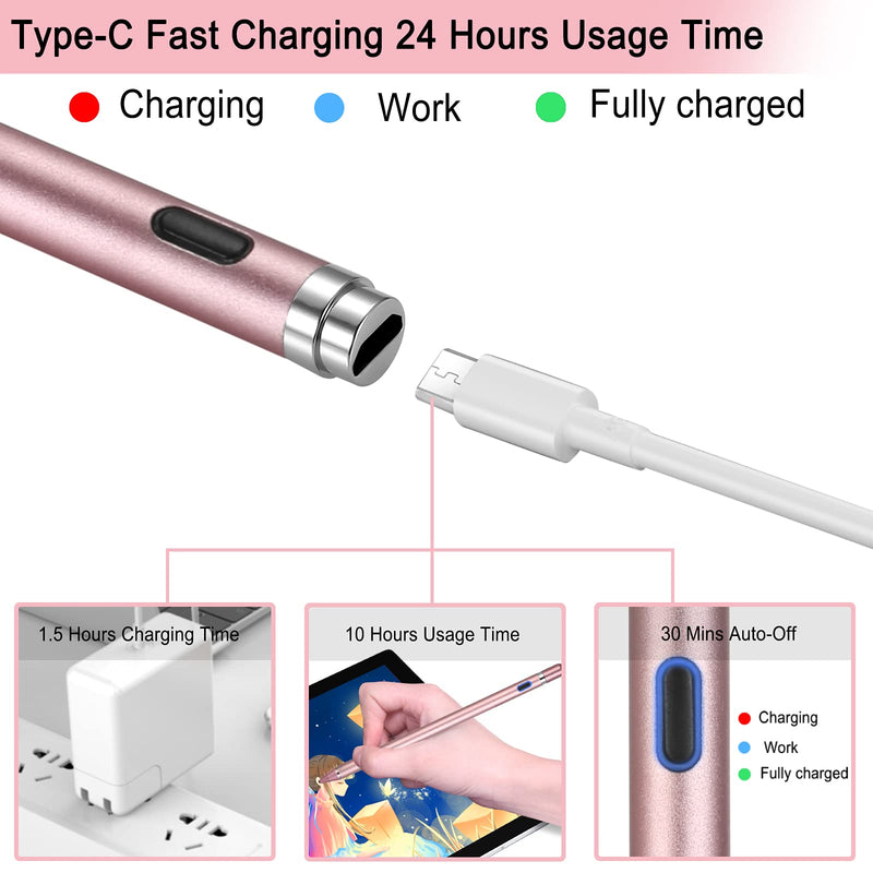  [AUSTRALIA] - Stylus Pens for Touch Screens,Active Stylus Compatible for Apple iPad,Rechargeable 1.5mm Fine Point Smart Pencil Digital Compatible iPad and Most Tablet,for Drawing and Handwriting (Pink) Pink