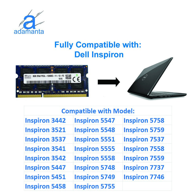  [AUSTRALIA] - Factory Original 8GB (1x8GB) Compatible for Dell Alienware Inspiron Latitude Optiplex Precision Vostro DDR3L 1600Mhz PC3L-12800 SODIMM 2Rx8 CL11 1.35v Laptop Memory Upgrade RAM SNPN2M64C/8G Adamanta 8GB (1x8GB)