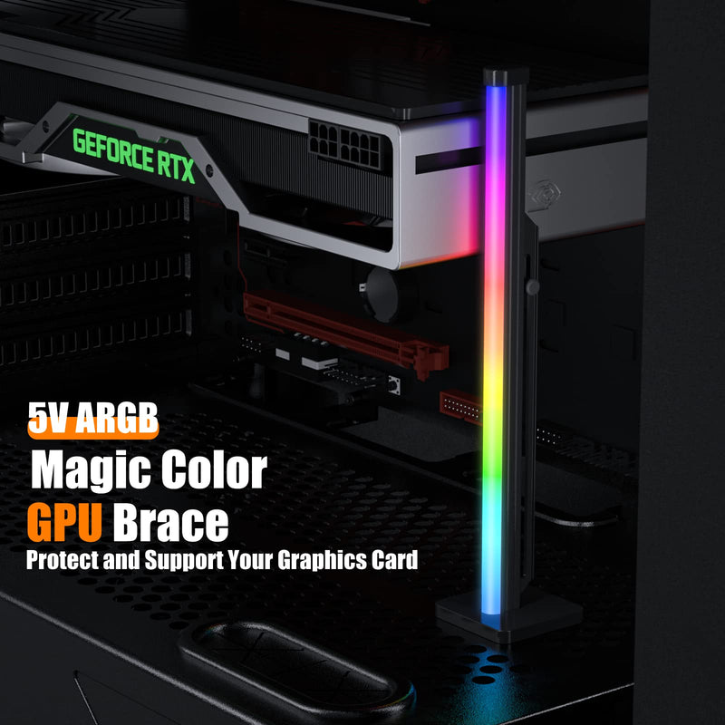  [AUSTRALIA] - novonest GPU Support Bracket,5V 3PIN ARGB Graphics Card GPU Brace Support Video Card Sag Holder/Holster Bracket,Silicone Flexible Luminous Rainbow Light Strip,Anodized Aerospace Aluminum,GH04ARGB