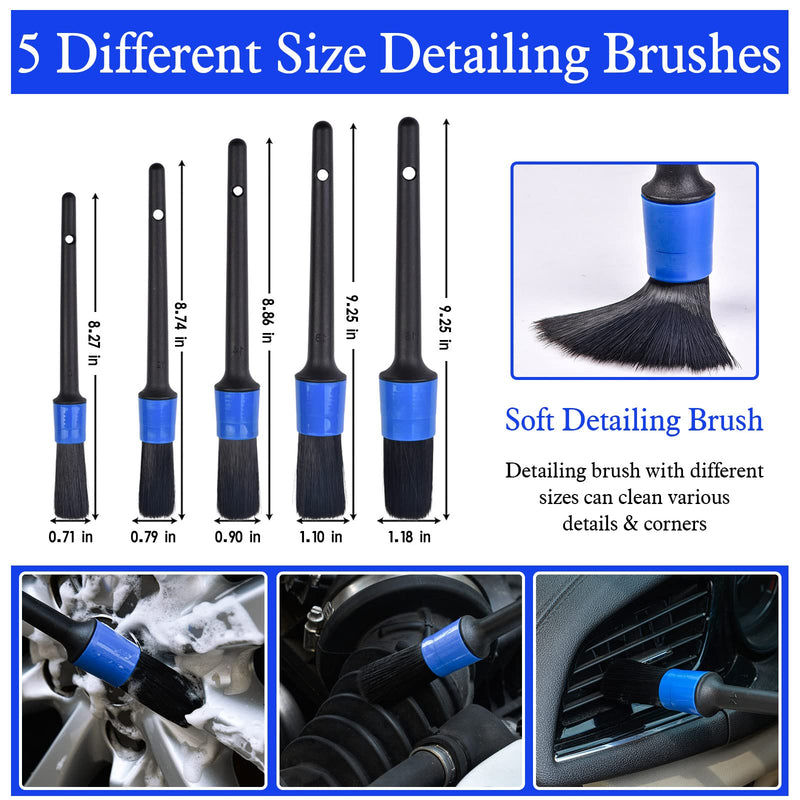  [AUSTRALIA] - Nurkul Car Detailing Brush Set, Car Brushes for Detailing Auto Boars Hair Detailing Brushes Set, Auto Car Detailing Brush Set for Cleaning Wheels, Interior, Exterior, Dashboard, Leather (10Pcs, Blue) Blue-10PCS