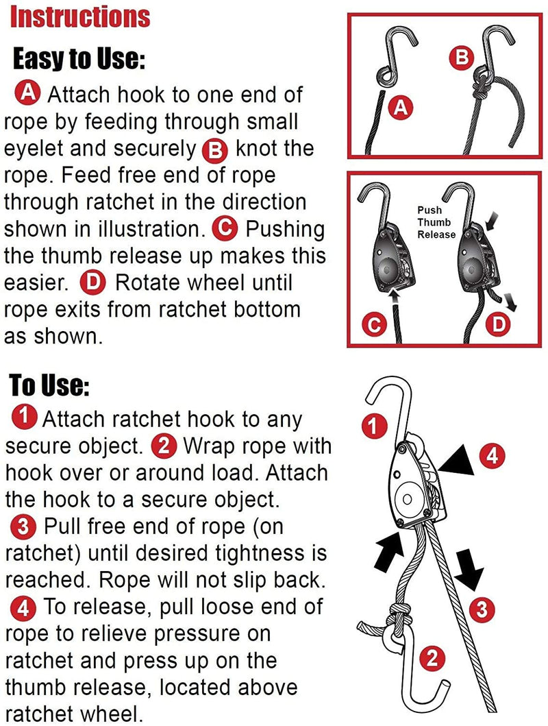  [AUSTRALIA] - Rope Ratchet 10010 1/4 Inch 8 Feet Long Super Duty Adjustable Rope Clip Tie Down 150-lb Capacity