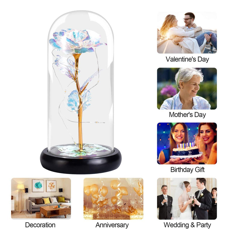  [AUSTRALIA] - CaseBing Gifts for Women Colorful Galaxy Flower Rose Gift, Rose in Glass Dome with Led Light String on The Colorful Flower, Gifts for Women,Christmas,Valentine's Day,Anniversary,Mother's Day,Birthday Rainbow