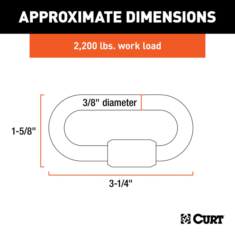  [AUSTRALIA] - CURT 82933 Threaded Quick Link Trailer Safety Chain Hook Carabiner Clip 3/8-Inch Diameter, 2,200 lbs