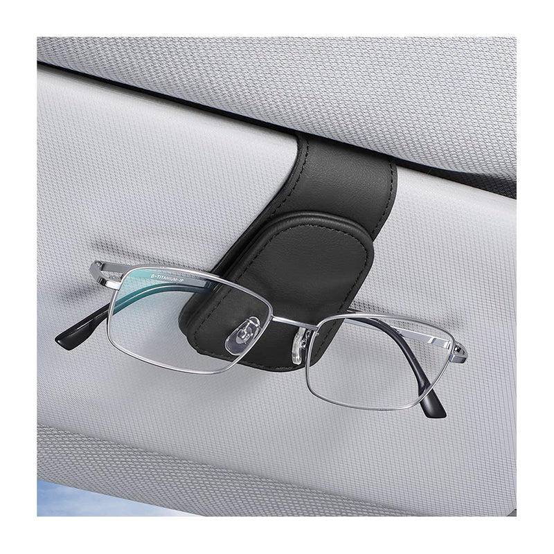  [AUSTRALIA] - AICEL Sunglasses Holders for Car Sun Visor, Leather Eyeglasses Hanger Mounter, Magnetic Glasses Holder and Ticket Card Clip, Auto Interior Accessories Universal for SUV Pickup Truck (Black) Black