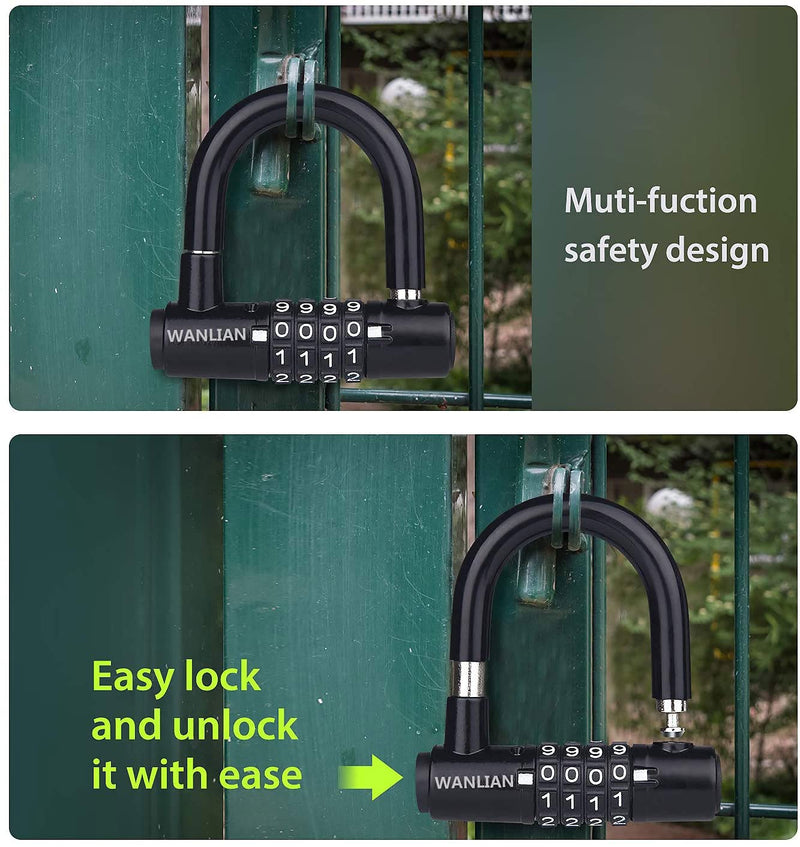  [AUSTRALIA] - Padlock, 4-Digit Password Padlock, Bicycle Lock, Chain Lock, Anti-Shear Household Cabinet Wall Cabinet Lock, 2.09 inch Long Shackle and Outdoor Waterproof resettable Padlock, Password Lock can be Set