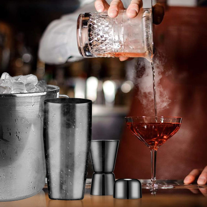  [AUSTRALIA] - Delihom Black Cocktail Shaker Set 6 Pieces Bartender Kit 24oz Stainless Steel Martini Shaker with Mixing Spoon, Muddler, Jigger, 2 Liquor Pourers, Velvet Bag and Recipes Booklet