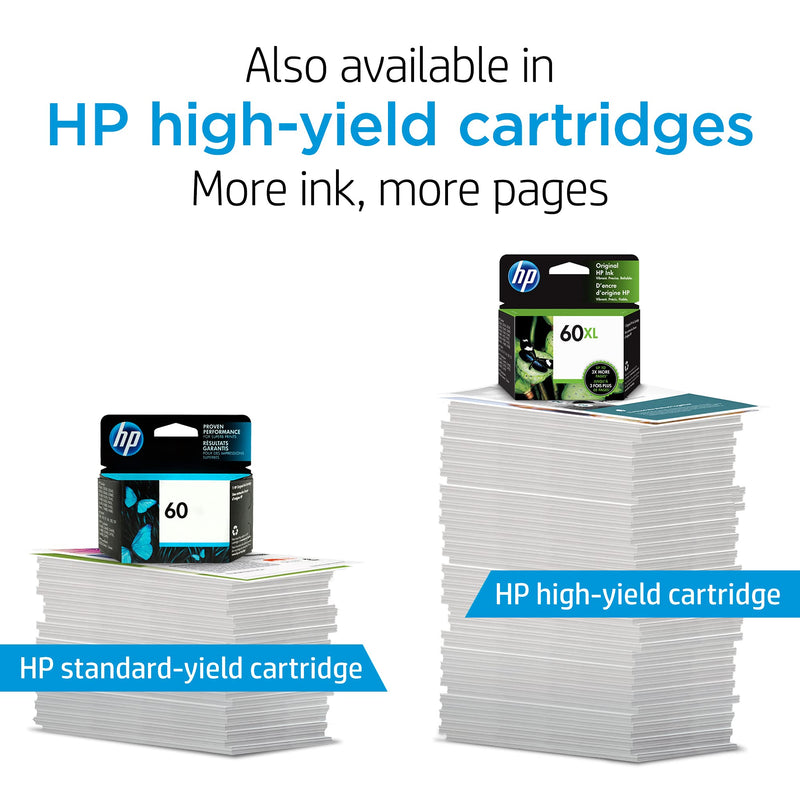 HP 60 | Ink Cartridge | Black | Works with HP DeskJet D2500 Series, F2430, F4200 Series, F4400 Series, HP ENVY 100, 110, 111, 114, 120, HP Photosmart C4600 Series, C4700 Series, D110a | CC640WN - LeoForward Australia