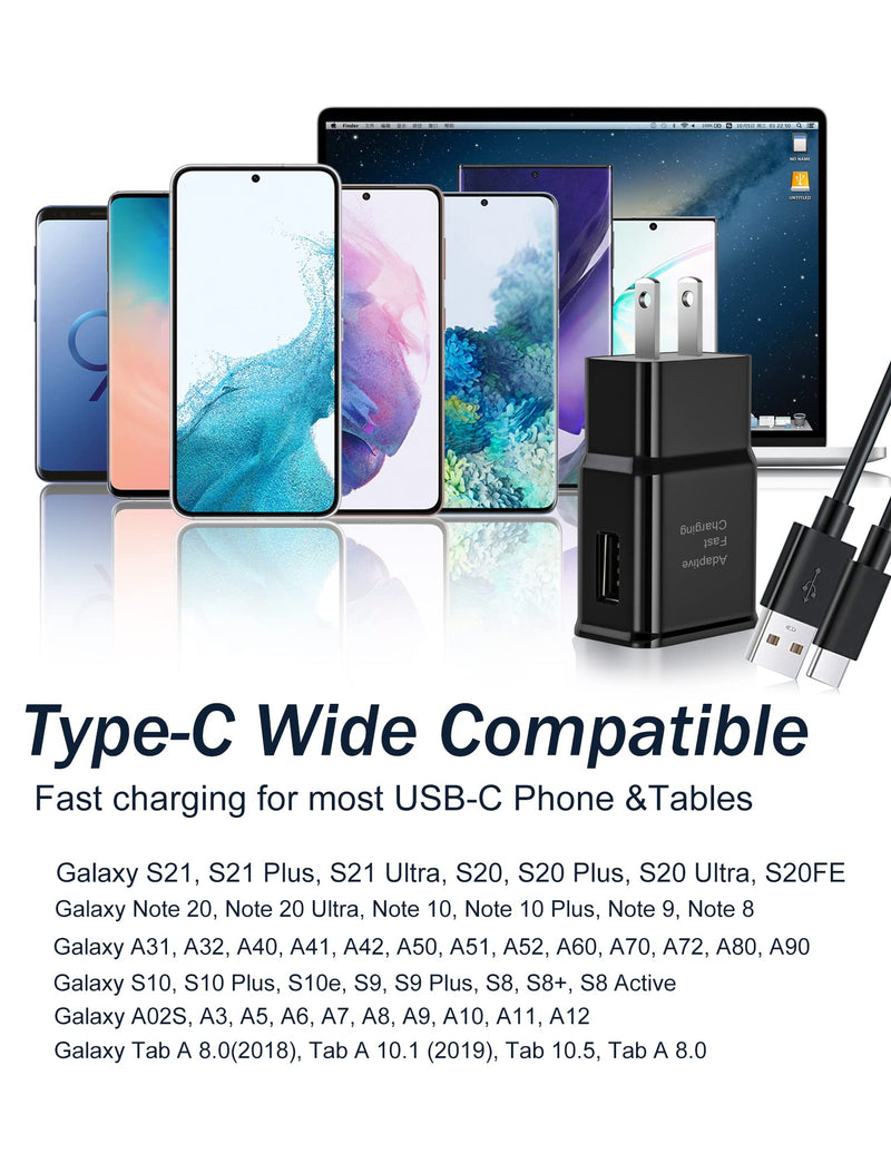  [AUSTRALIA] - Type C Fast Charger for Samsung, 2 Pack Adaptive Fast Charger Samsung Phone Charger Block & 6F Charge Cable Cord for Galaxy S8/S9/S10/Active S10e/S10 Plus/S20/S21 Ultra Plus, Note 8/9/10, Pixel 3 etc.