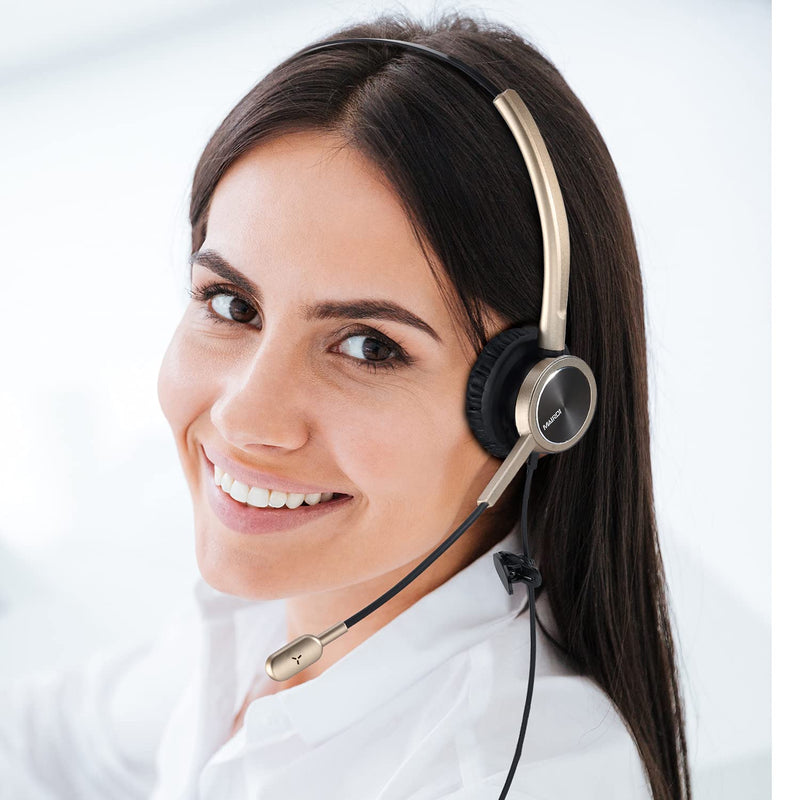  [AUSTRALIA] - MAIRDI Phone Headset with RJ9 & 3.5mm Jacks for Call Center Office Deskphone Cell Phone PC Laptop, Landline Telephone Headset with Microphone Noise Canceling for Polycom Avaya Nortel Mono