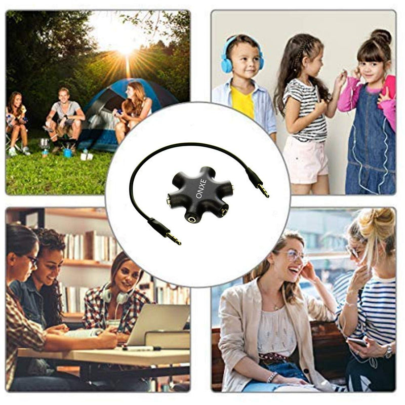 Headphone Splitter,ONXE 3.5mm Stereo Audio Headset Adapter,5 Way 1 Male to 2 3 4 5 Female Splitter Cable for Mp3 Player,Mobile Phone,Laptop,PC,Headphones,Speakers（Black） Black - LeoForward Australia
