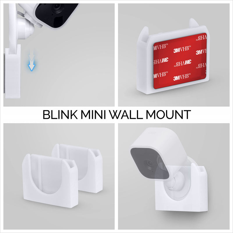  [AUSTRALIA] - Adhesive Wall Mount for Blink Mini Camera, 2 Pack, No Hassle Holder, Strong 3M VHB Tape, No Screws, No Mess Install, Bracket Stand (White) by Brainwavz White