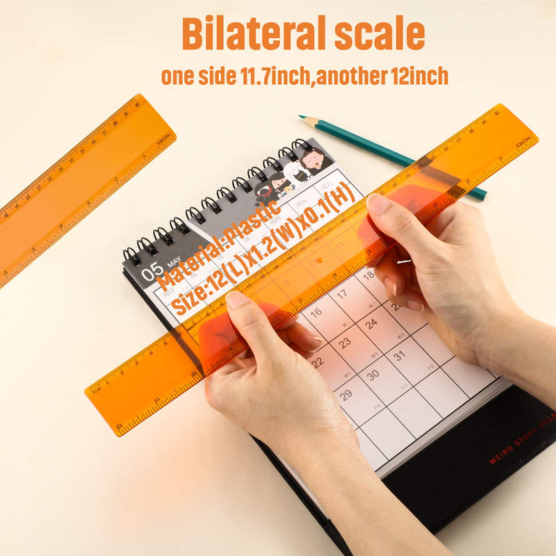  [AUSTRALIA] - 2 Pack Plastic Ruler Straight Ruler Plastic Measuring Tool for Student School Office (Orange, 12 Inch)