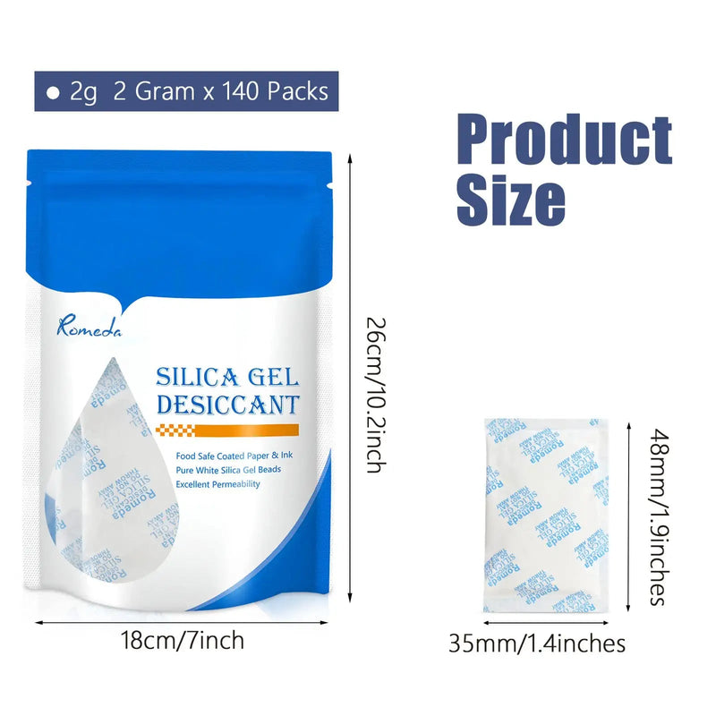  [AUSTRALIA] - Silica Gel Packs, 2 Gram 140 Pcs Transparent Desiccant, Food Safe Desiccant Packets for Storage, Silica Gel Desiccant for Food, Spices, Jewelry, Shoes Boxes and Electronics Storage