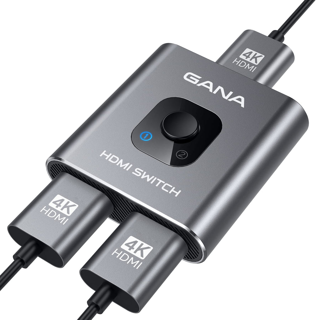  [AUSTRALIA] - HDMI Switch 4k@60hz Splitter, GANA Aluminum Bidirectional HDMI Switcher 2 in 1 Out, Manual HDMI Hub Supports HD Compatible with Xbox PS5/4/3 Blu-Ray Player Fire Stick Roku (1 Display at a Time) Grey