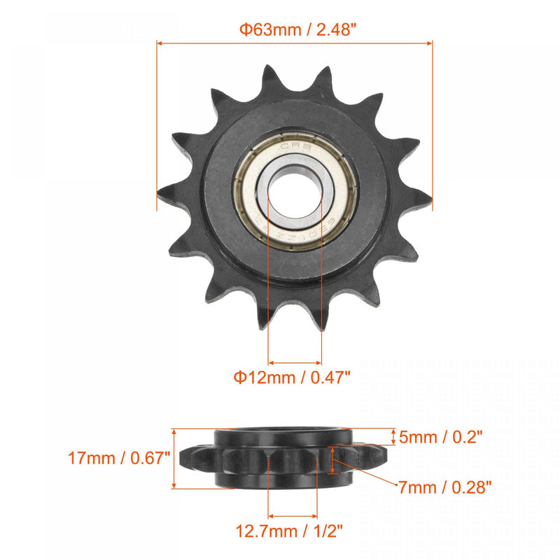  [AUSTRALIA] - uxcell #40 Chain Idler Sprocket, 12mm Bore 1/2" Pitch 14 Tooth Tensioner, Black Oxide Finished C45 Carbon Steel with Insert Single Bearing for ISO 08A Chains 63mm