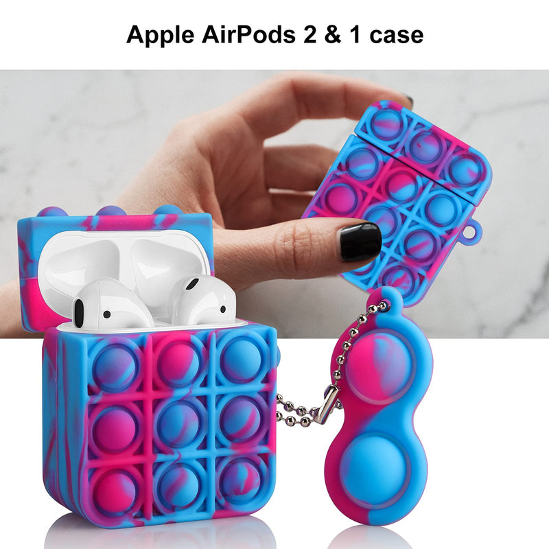  [AUSTRALIA] - VOFUOE for AirPods Case 2&1 with Keychain Pop Fidget Sensory Toys Push Bubble it Cases Soft Silicone Apple AirPod Cover Shockproof Stress Reliever Pop Sound Case for AirPods 2&1(Blue Red)