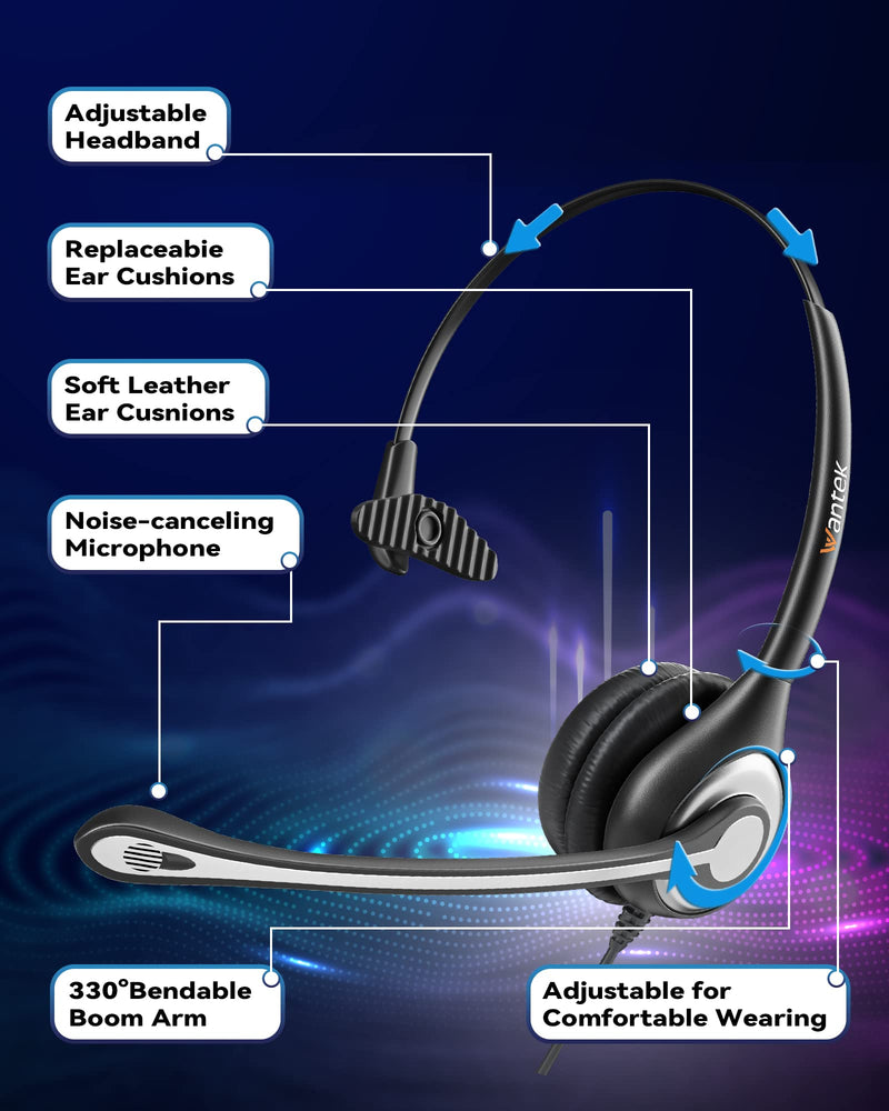  [AUSTRALIA] - Wantek Corded Telephone Headset Mono w/Noise Canceling Mic for Avaya Aastra Allworx Adtran Alcatel Lucent AltiGen Comdial Digium Gigaset InterTel Mitel Plantronics MiVoice Landline Deskphones(F600S1) Monaural F600S1