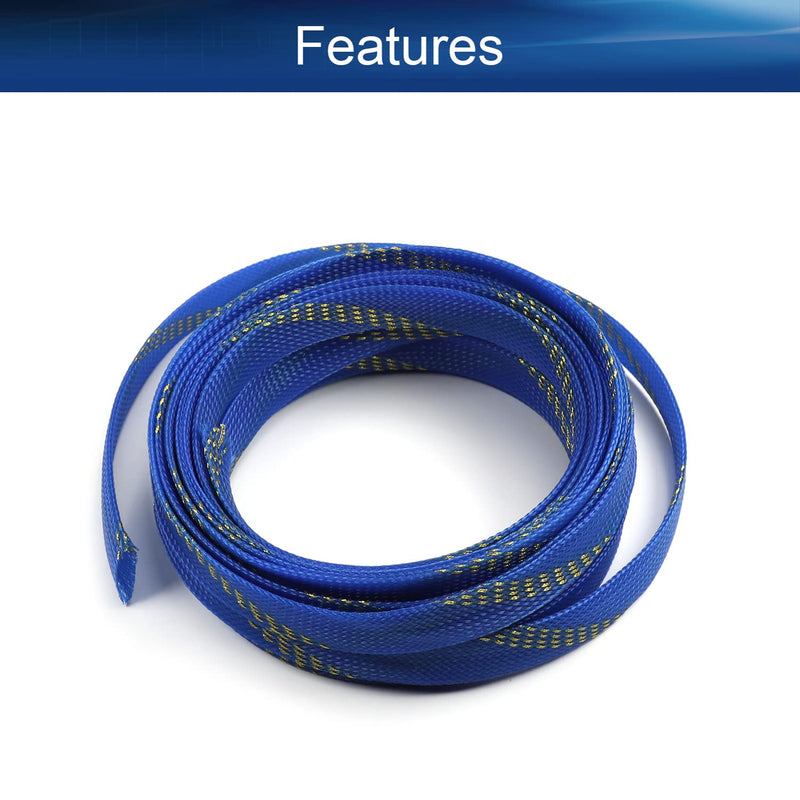  [AUSTRALIA] - Bettomshin 1Pcs Length 16.4Ft PET Braided Cable Sleeve, Width 16mm Expandable Braided Sleeve for Sleeving Protect Electric Wire Electric Cable Blue and Gold