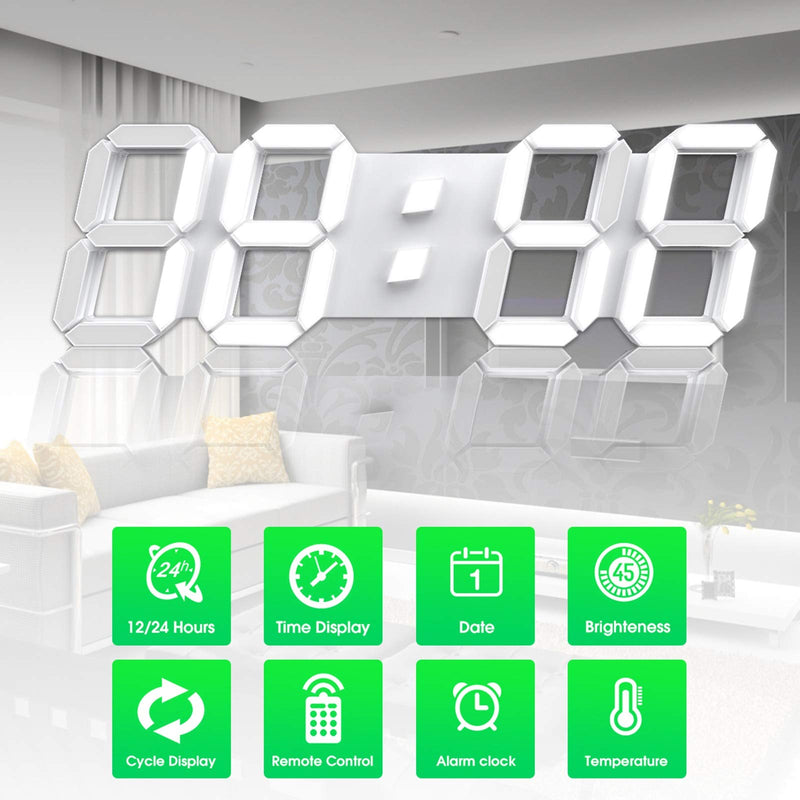  [AUSTRALIA] - MSAFF 3D LED Digital Wall Clock with Remote Control, 15" Large Alarm Clock for Office Home Decor, Auto Adjustable Brightness, 12/24 Hour Display, Night Light, Temperature, Looping Display