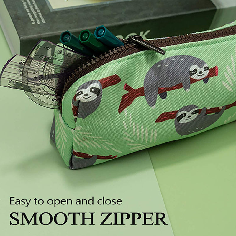 LParkin Sloth Students Super Large Capacity Canvas Pencil Case Pen Bag Pouch Stationary Case Makeup Cosmetic Bag (Green) Green - LeoForward Australia