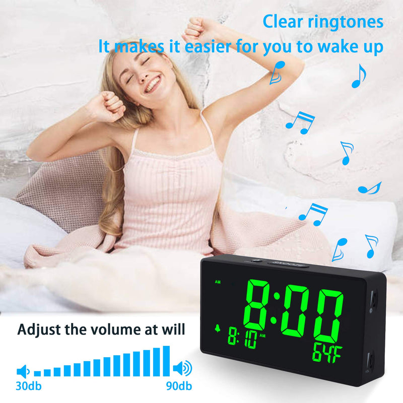 BOCTOP Desk Digital Alarm Clock, Large Numbers Green 6" LED Display, with USB Port for Charging, 0-100% Brightness Dimmer, Temperature, Snooze , Adjustable Alarm Volume，Small Bedside Clocks. Green Digit - LeoForward Australia