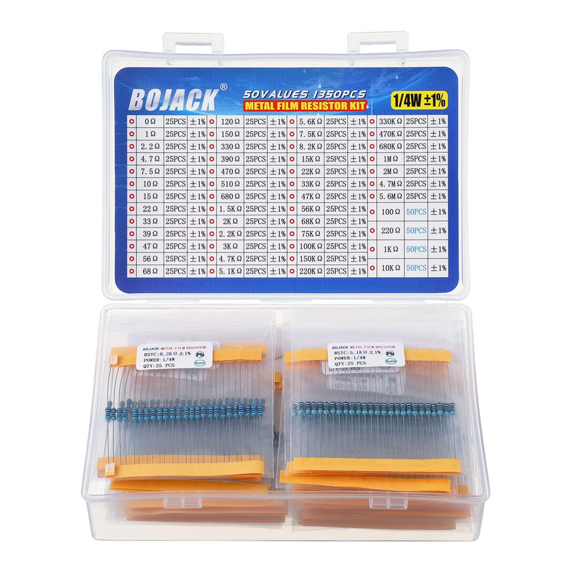  [AUSTRALIA] - BoJack Resistors Assortment Kit 0 Ohm - 5.6M Ohm 1/4W Metal Film Resistor Resistor Kit (50 Values 1350 Pieces)