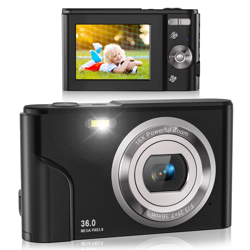  [AUSTRALIA] - Video Camera, FHD 36.0 Mega Pixels Vlogging Camera with 16X Digital Zoom, LCD Screen, Compact Portable Digital Cameras with 32GB SD Card(Black)
