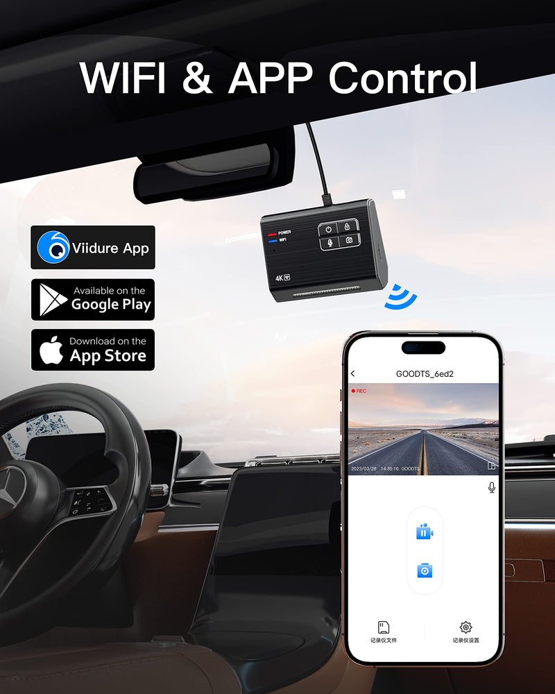  [AUSTRALIA] - 4K Dash Cam Front, GOODTS Car Camera 2160P with WiFi, Dash Camera for Cars with Dedicated Car Charger, Dashcam with App Control,G-Sensor,Parking Monitor,3M Bracket,No Screen,64GB SD Card A15-03