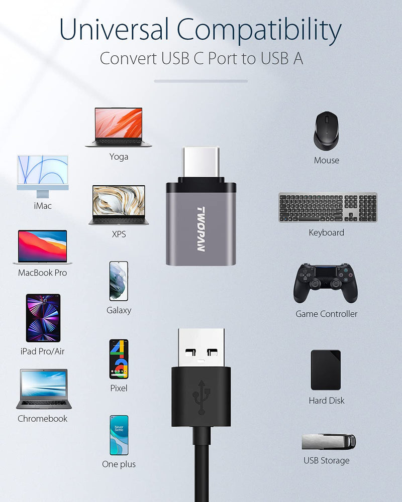  [AUSTRALIA] - TWOPAN USB C to USB 3.0 Female Adapter, USB C to A Male Adapter, USB Type C Converter to USB Type A, Compatible with iMac/MacBook Pro/Air 2021, iPad Pro, Pixel, XPS, Yoga, Chromebook, Galaxy