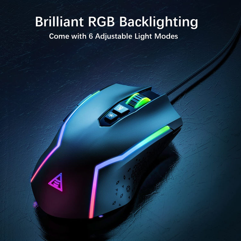  [AUSTRALIA] - EKSA Gaming Mouse, Wired Ergonomic Gaming Mice with 7 Programmable Buttons, Chroma RGB 6 Backlit& Adjustable 8000DPI for Windows PC Gamers (Black)